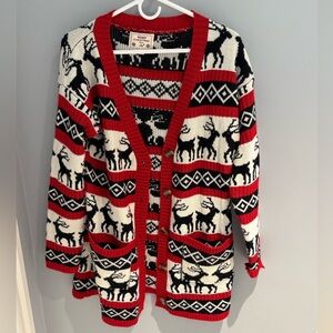 V28 Women's Festive Red and Black Cardigan